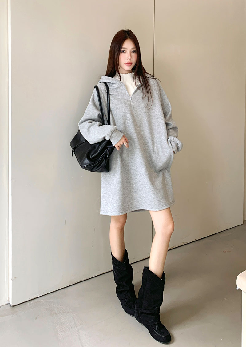 半開襟連帽內刷毛短洋裝